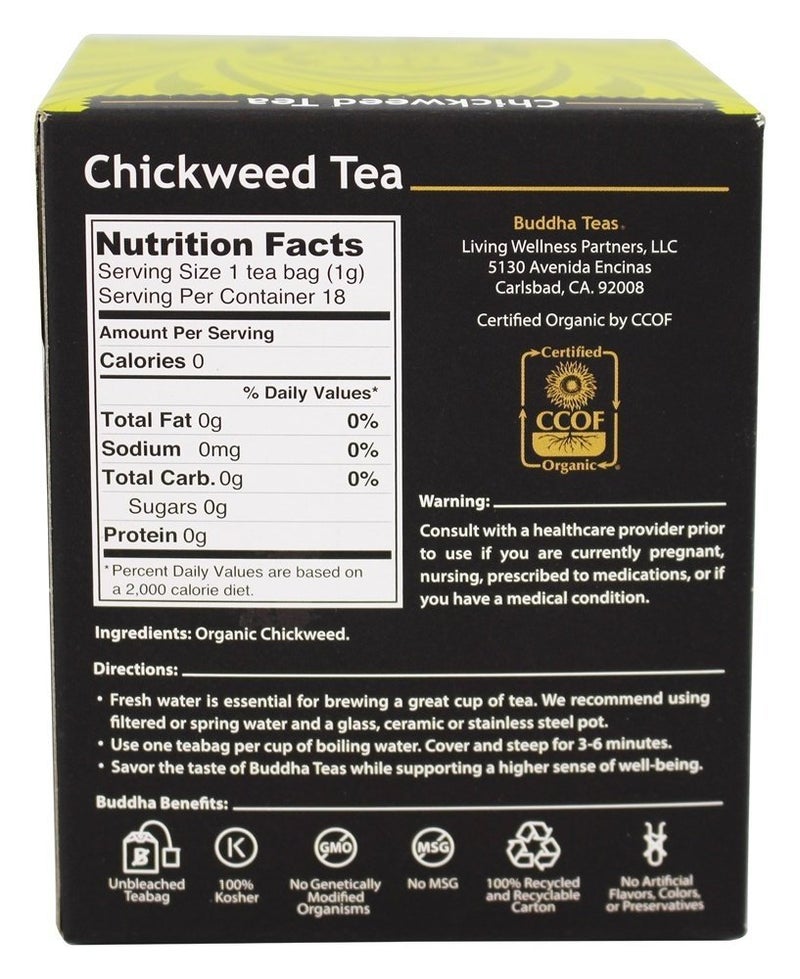 Buddha Teas Organic Chickweed Tea - OU Kosher, USDA Organic, CCOF Organic, 18 Bleach-Free Tea Bags - Image 3